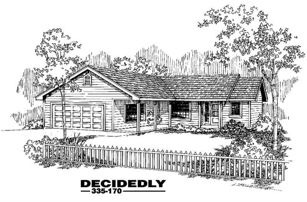 Front view of Ranch home (ThePlanCollection: House Plan #145-1176)
