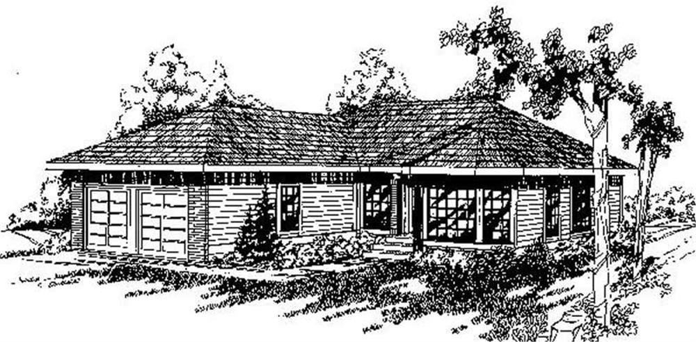 Front view of Ranch home (ThePlanCollection: House Plan #145-1216)