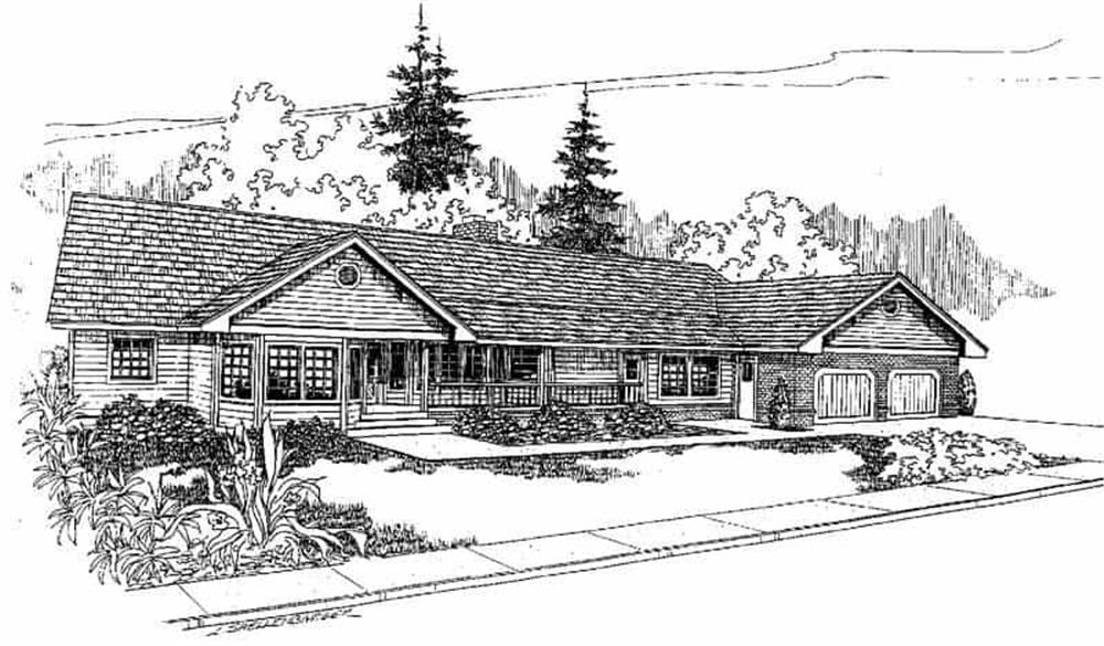 Front view of Ranch home (ThePlanCollection: House Plan #145-1256)
