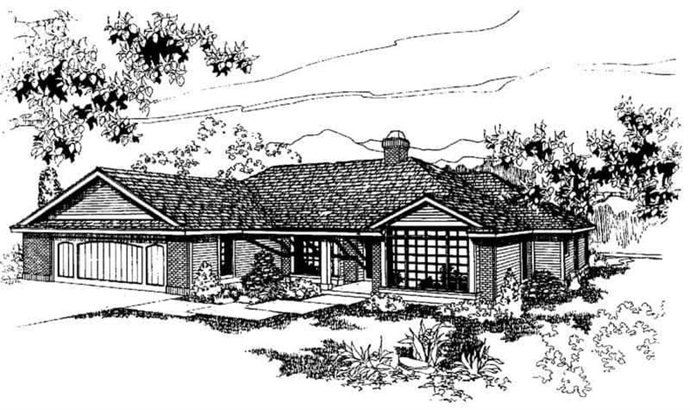 Front view of Ranch home (ThePlanCollection: House Plan #145-1266)