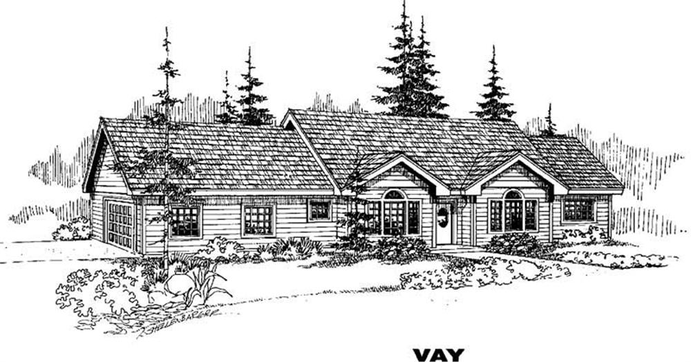 Front view of Ranch home (ThePlanCollection: House Plan #145-1327)