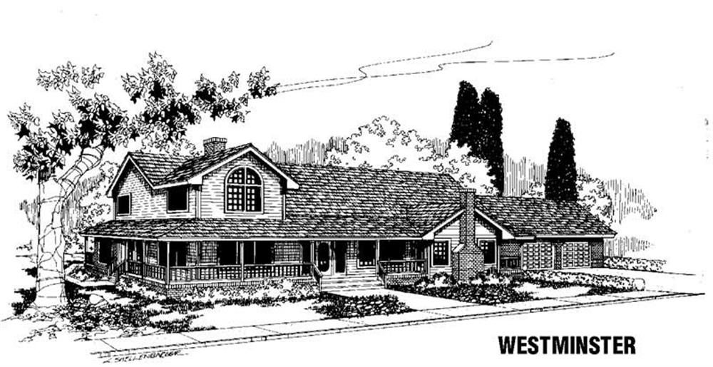 Front view of Country home (ThePlanCollection: House Plan #145-1336)
