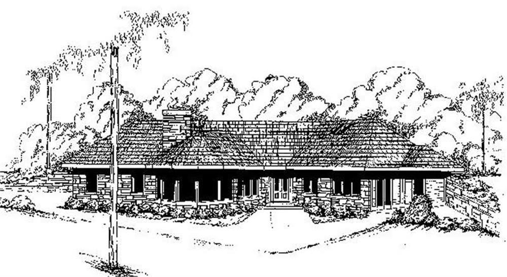 Front view of Ranch home (ThePlanCollection: House Plan #145-1342)