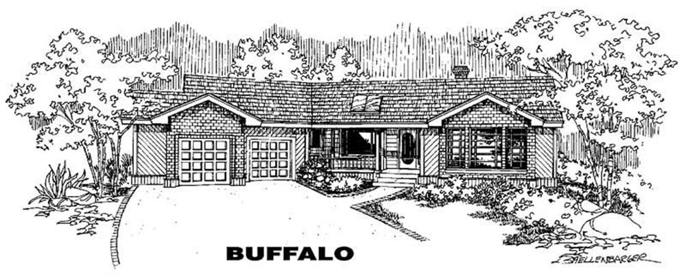 Front view of Ranch home (ThePlanCollection: House Plan #145-1360)