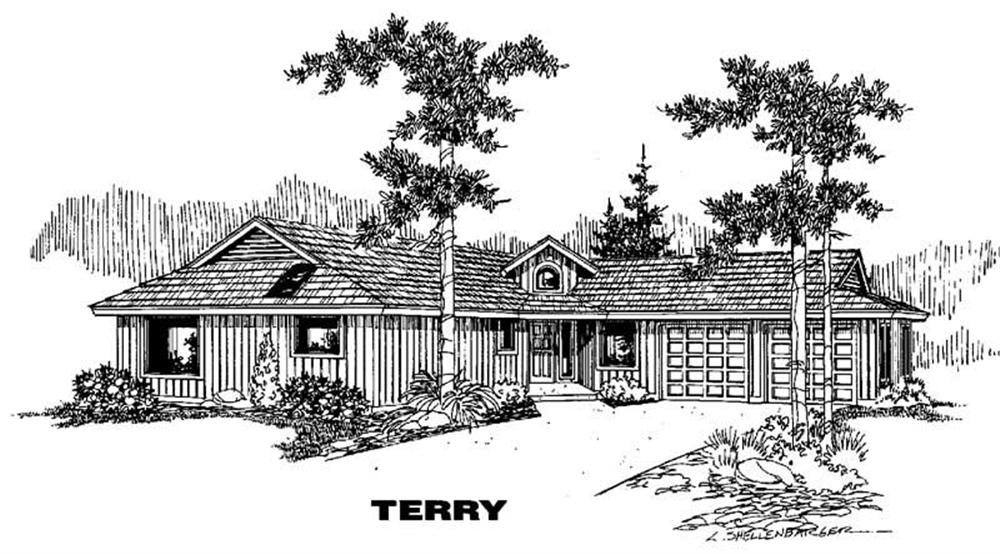 Front view of Ranch home (ThePlanCollection: House Plan #145-1362)