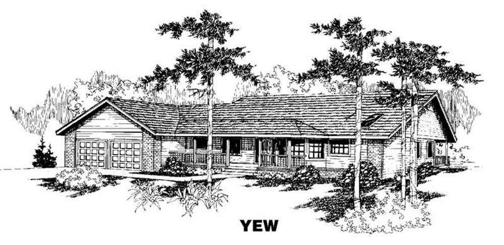Front view of Ranch home (ThePlanCollection: House Plan #145-1364)