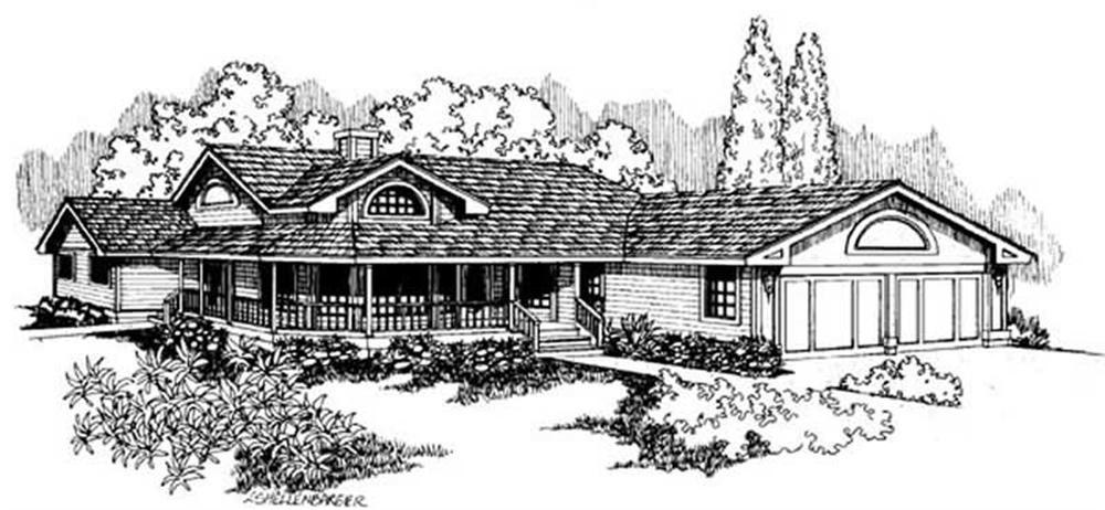 Front view of Ranch home (ThePlanCollection: House Plan #145-1384)