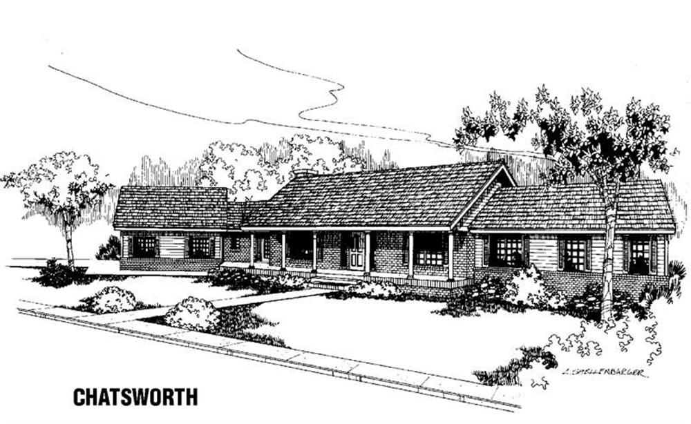 Front view of Ranch home (ThePlanCollection: House Plan #145-1386)