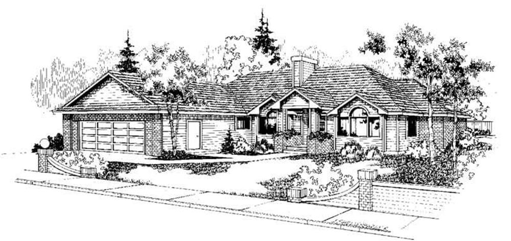 Front view of Ranch home (ThePlanCollection: House Plan #145-1402)