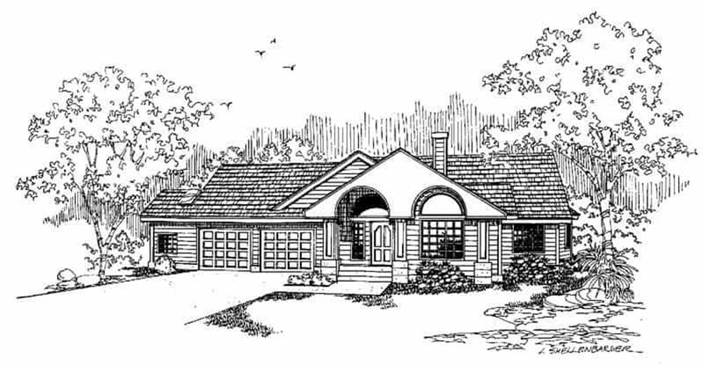 Front view of Ranch home (ThePlanCollection: House Plan #145-1421)