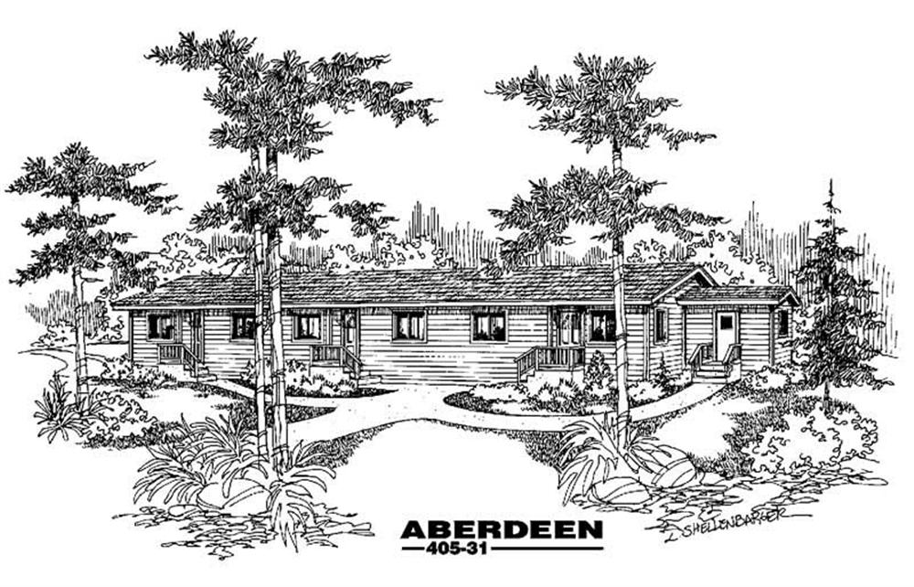 Front view of Duplex home (ThePlanCollection: House Plan #145-1435)