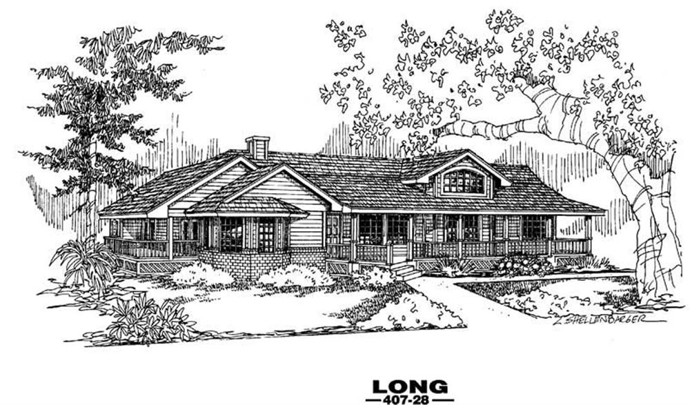 Front view of Country home (ThePlanCollection: House Plan #145-1448)
