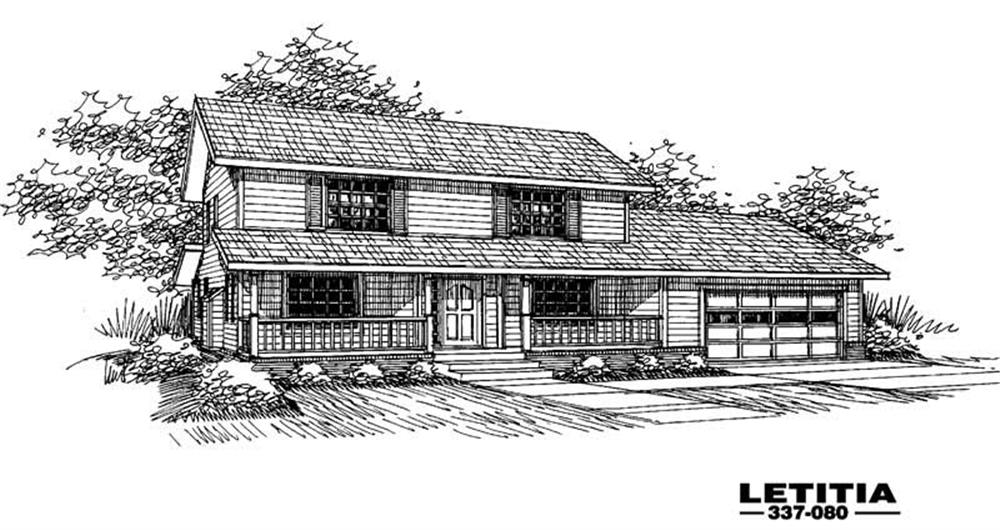 Front view of Country home (ThePlanCollection: House Plan #145-1459)