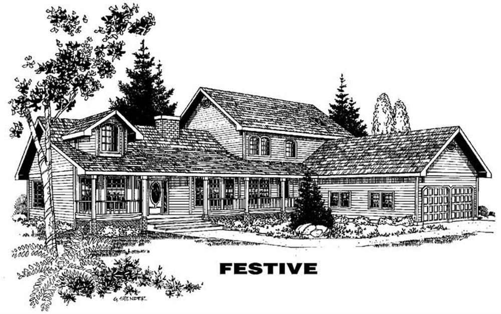 Front view of Country home (ThePlanCollection: House Plan #145-1479)