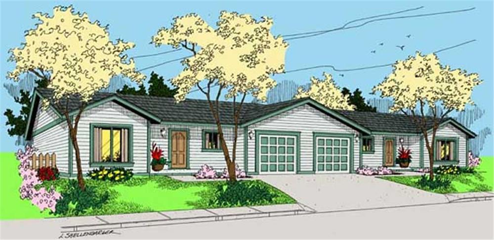Front view of Duplex/Multi-Family home (ThePlanCollection: House Plan #145-1488)