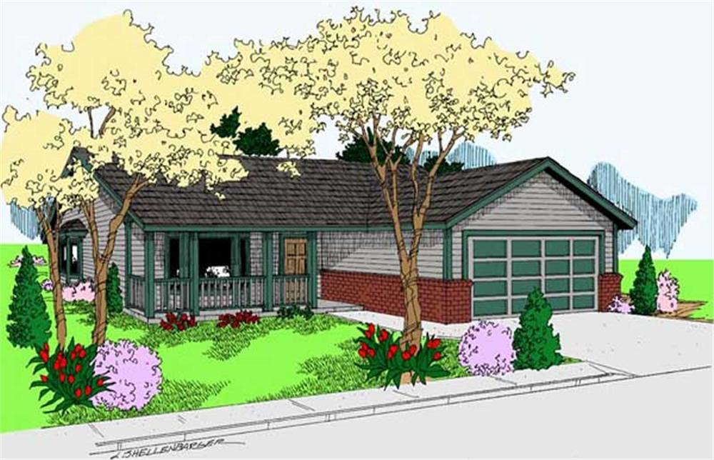 Front view of Ranch home (ThePlanCollection: House Plan #145-1495)