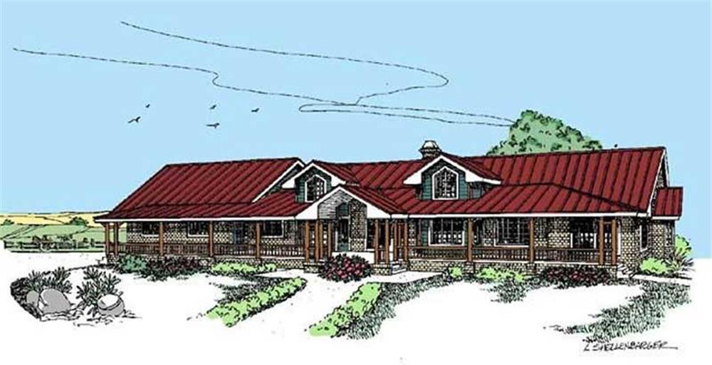 Front view of Ranch home (ThePlanCollection: House Plan #145-1498)