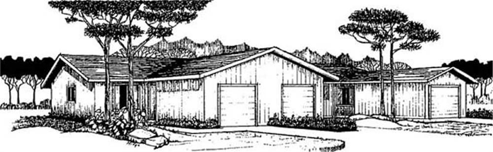 Front view of Triplex/Multi-Unit home (ThePlanCollection: House Plan #145-1518)