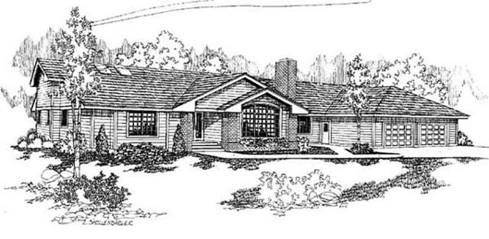 Front view of Ranch home (ThePlanCollection: House Plan #145-1538)