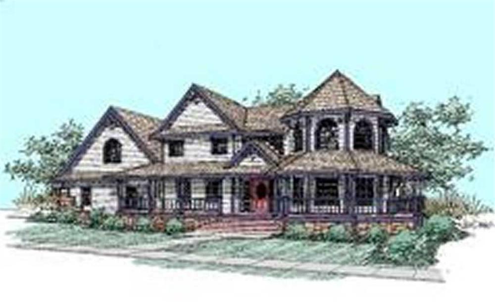 Front view of Victorian home (ThePlanCollection: House Plan #145-1550)