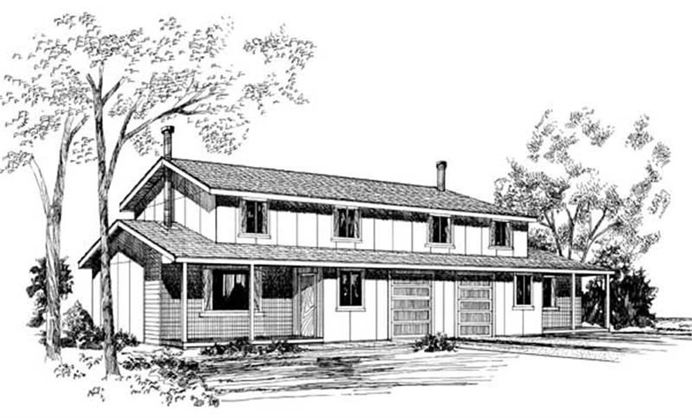 Front view of Duplex home (ThePlanCollection: House Plan #145-1566)