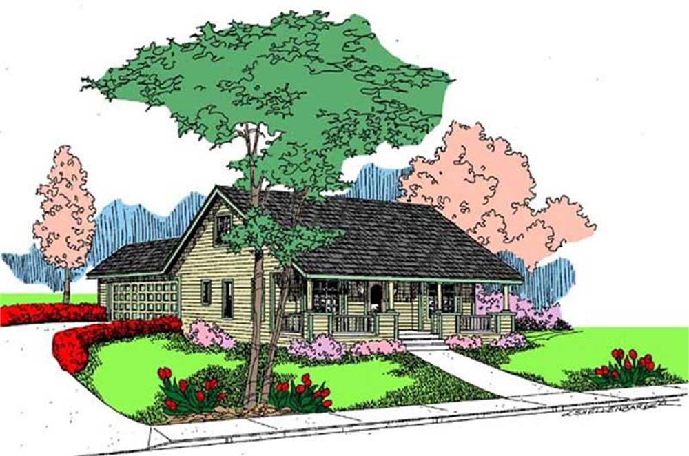 Front view of Country home (ThePlanCollection: House Plan #145-1663)