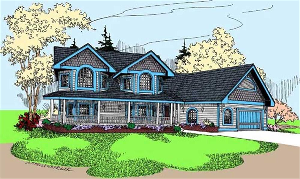 Front view of Country home (ThePlanCollection: House Plan #145-1673)