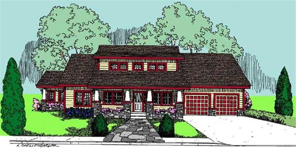 Front view of Country home (ThePlanCollection: House Plan #145-1674)