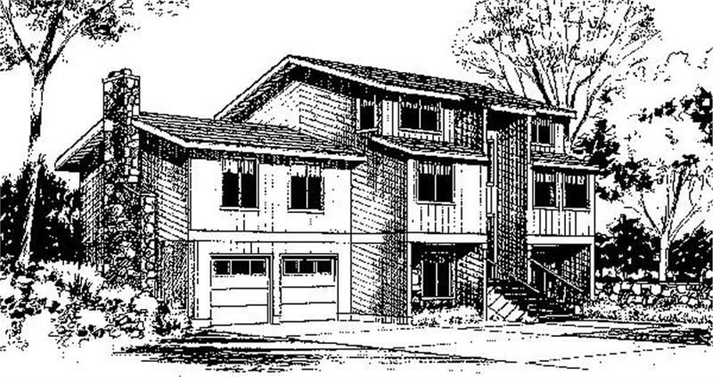 Front view of Multi-Level home (ThePlanCollection: House Plan #145-1698)