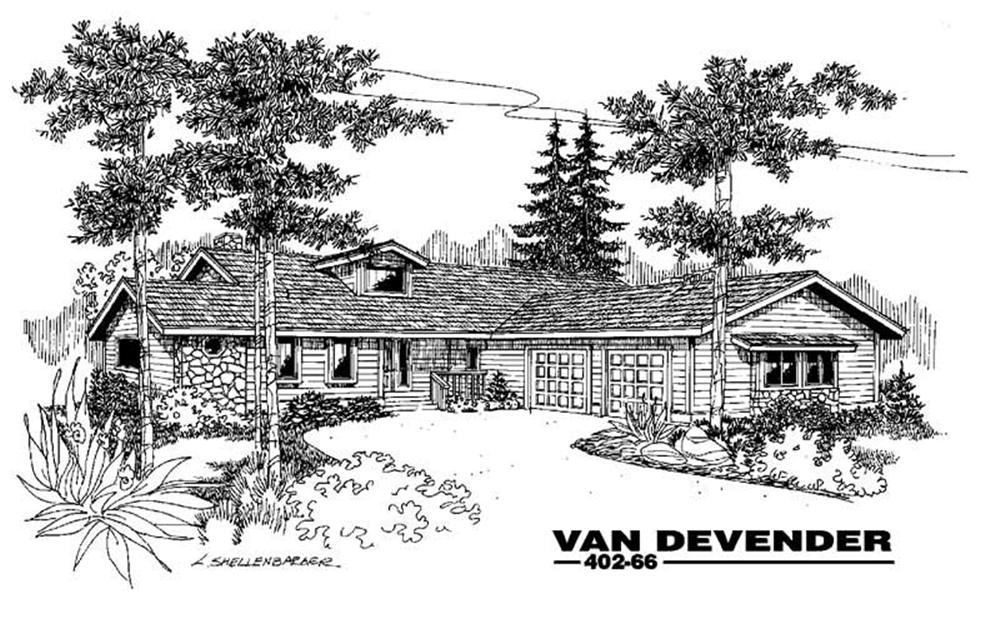 Front view of Ranch home (ThePlanCollection: House Plan #145-1716)