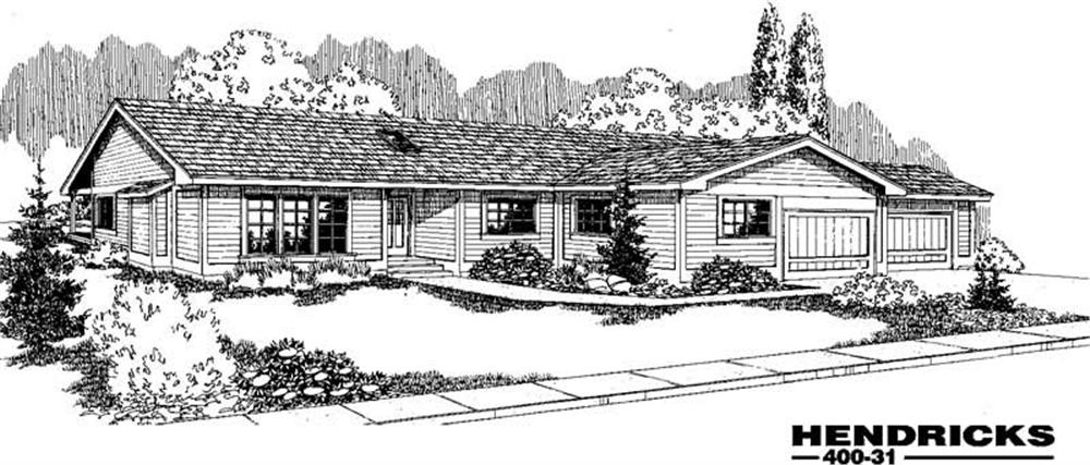 Front view of Ranch home (ThePlanCollection: House Plan #145-1720)
