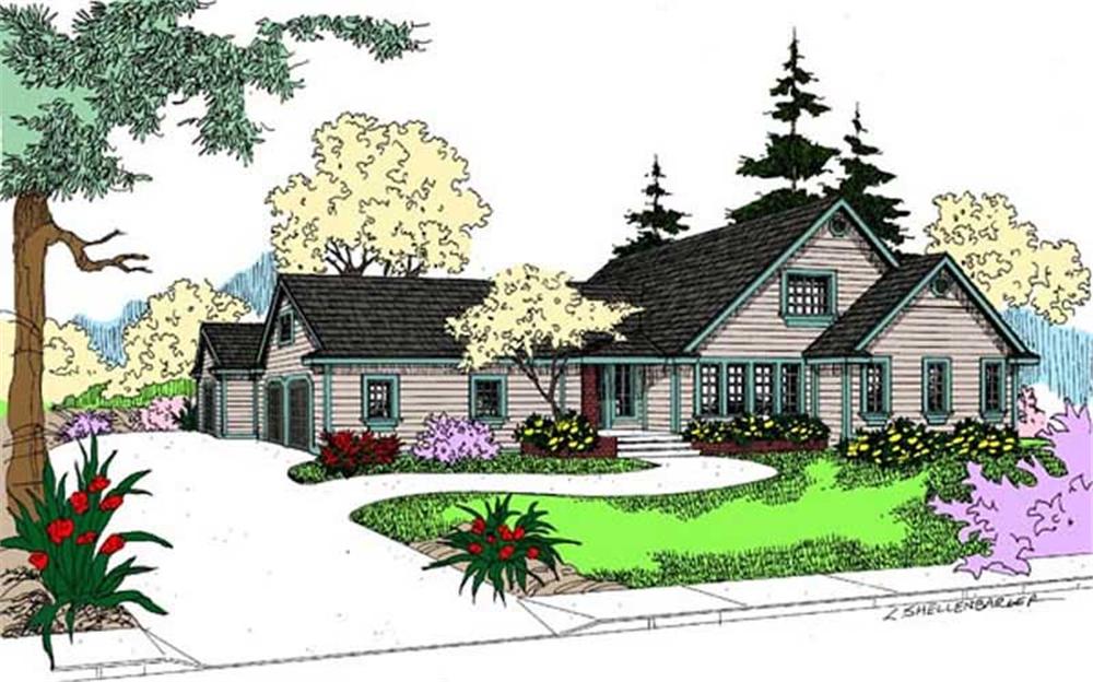 Front view of Ranch home (ThePlanCollection: House Plan #145-1941)