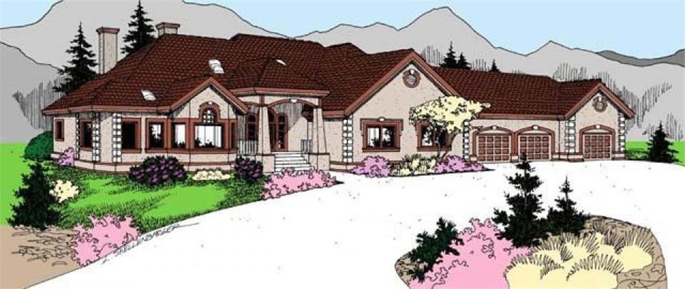 Front view of Ranch home (ThePlanCollection: House Plan #145-1956)