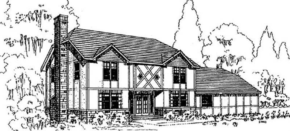 Front view of Tudor home (ThePlanCollection: House Plan #145-2005)