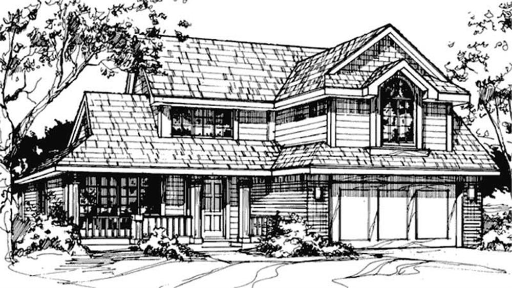 Front view of Country home (ThePlanCollection: House Plan #146-1014)