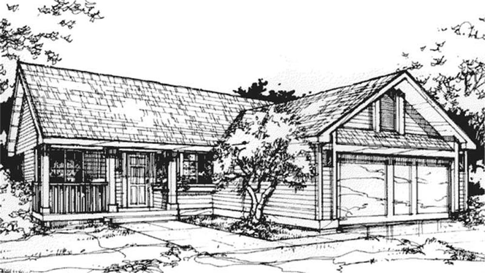 Front view of Country home (ThePlanCollection: House Plan #146-1023)