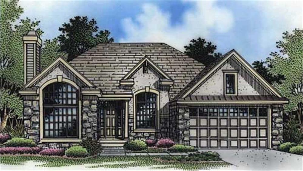 Front view of European home (ThePlanCollection: House Plan #146-1134)