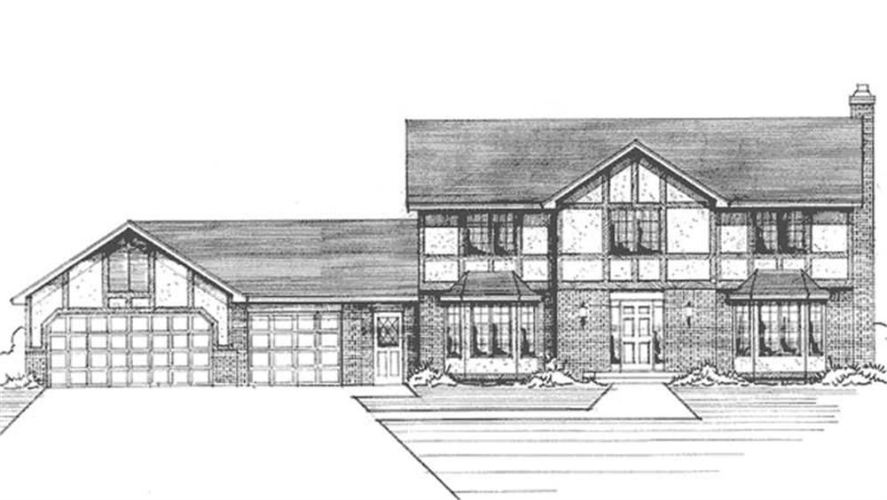 Front view of Tudor home (ThePlanCollection: House Plan #146-1168)