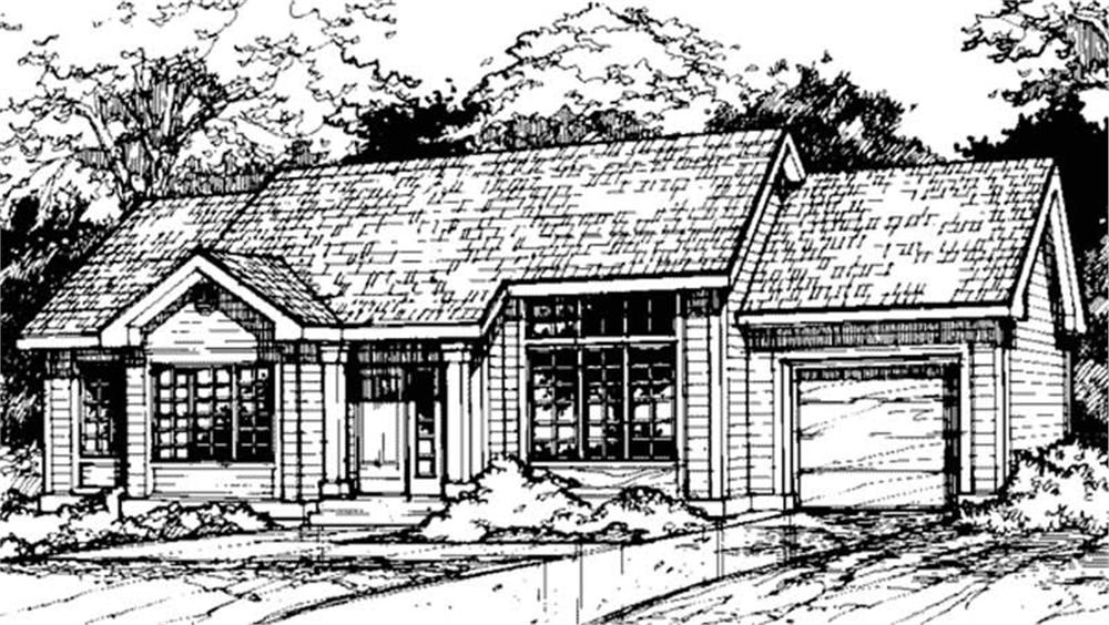 Front view of Country home (ThePlanCollection: House Plan #146-1386)