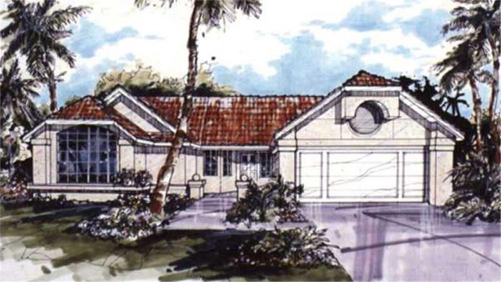 Front view of Florida Style home (ThePlanCollection: House Plan #146-1445)