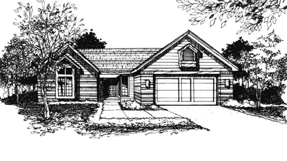Front view of Ranch home (ThePlanCollection: House Plan #146-1466)
