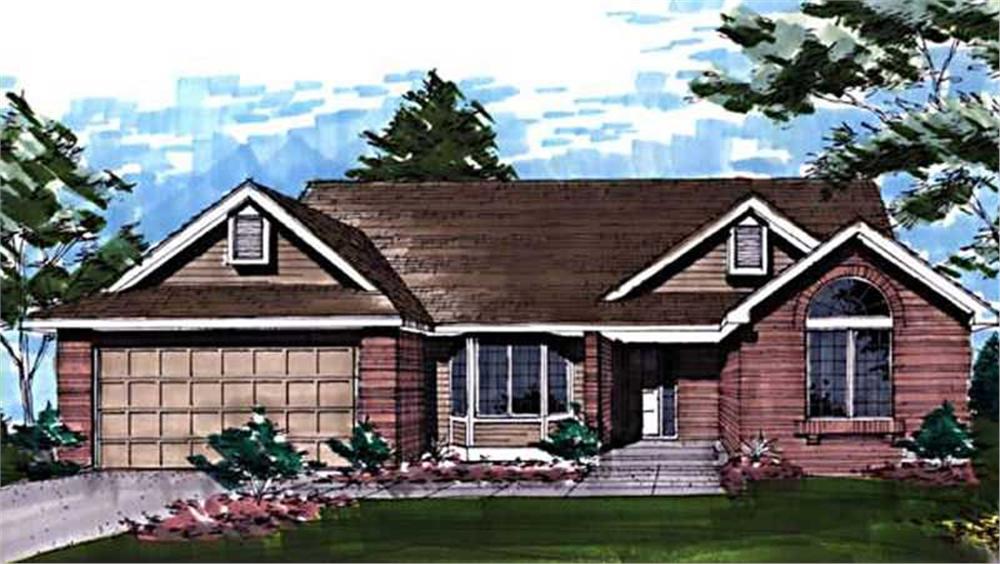 Front view of Ranch home (ThePlanCollection: House Plan #146-1475)