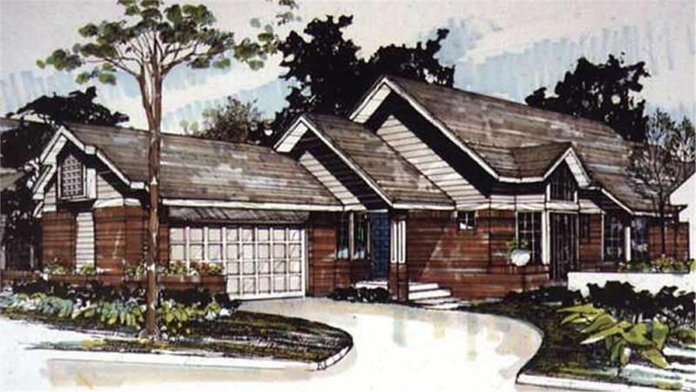 Front view of Ranch home (ThePlanCollection: House Plan #146-1492)