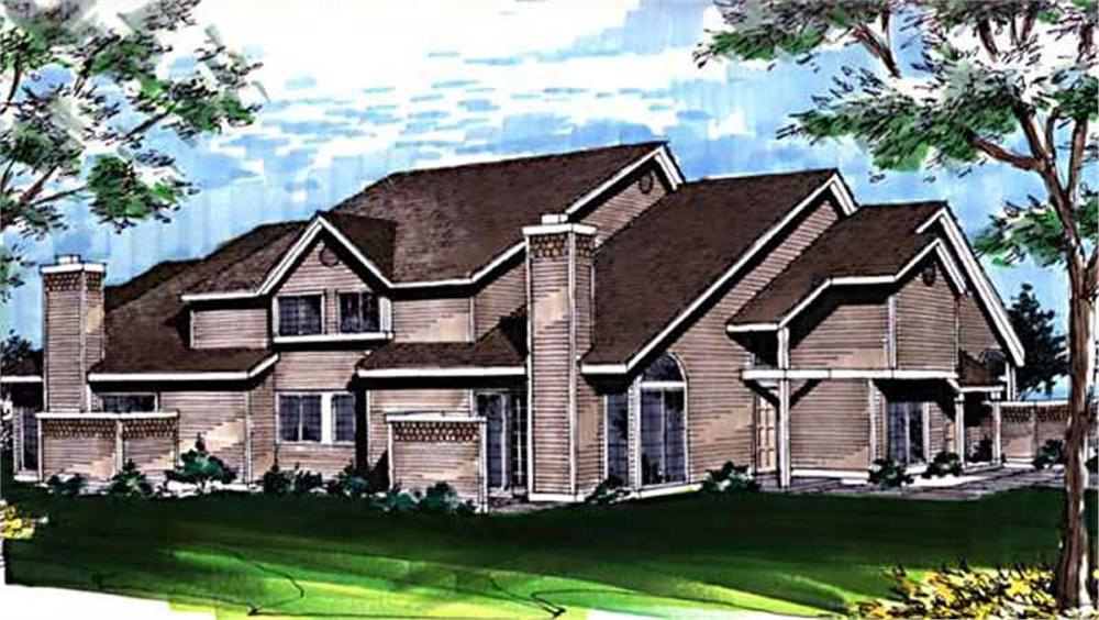 Front view of Four-Plex Multi-Unit home (ThePlanCollection: House Plan #146-1846)