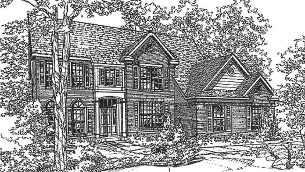Front view of Colonial home (ThePlanCollection: House Plan #146-1921)