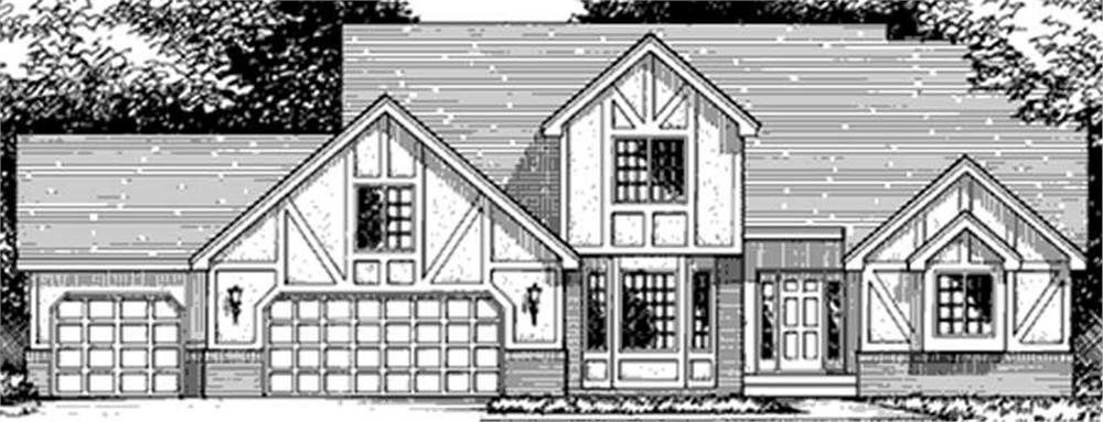 Front view of Tudor home (ThePlanCollection: House Plan #146-1974)