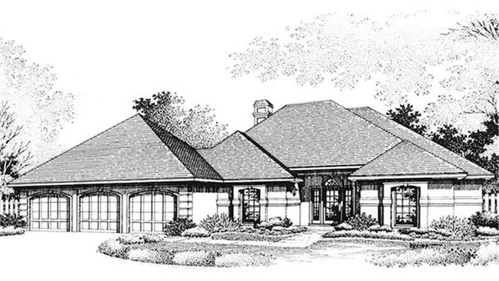 Front view of European home (ThePlanCollection: House Plan #146-2002)