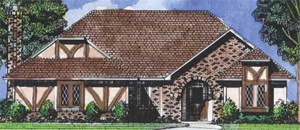 Front view of Tudor home (ThePlanCollection: House Plan #146-2007)