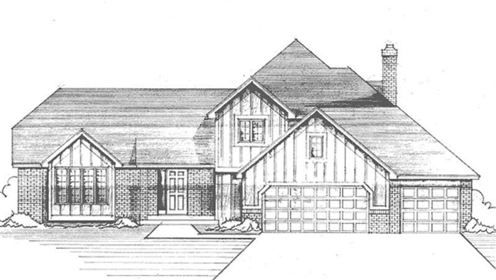 Front view of Tudor home (ThePlanCollection: House Plan #146-2090)