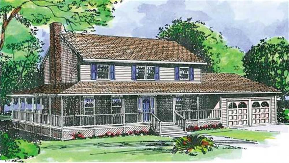 Front view of Farmhouse home (ThePlanCollection: House Plan #146-2126)